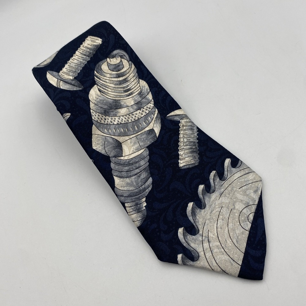 Home Improvement Tim's Giant Sparkplug Tie Navy Blue Grey Polyester 55.5"x3.5